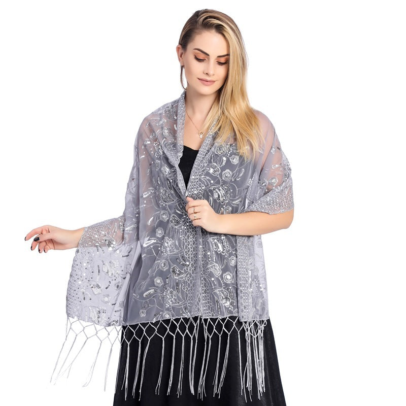 Elegant Debutante Gala Dinner Sequined Tassel Shawl Bride