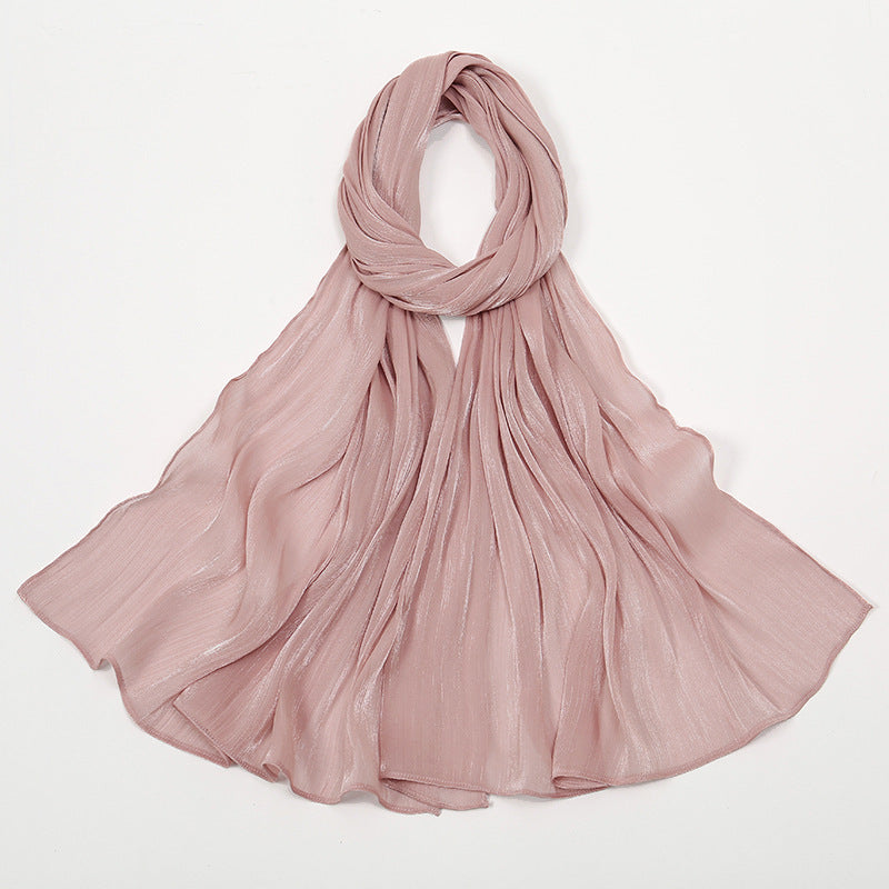 Breathable Bright Silk Chiffon Island Wrinkle Scarf Solid Color