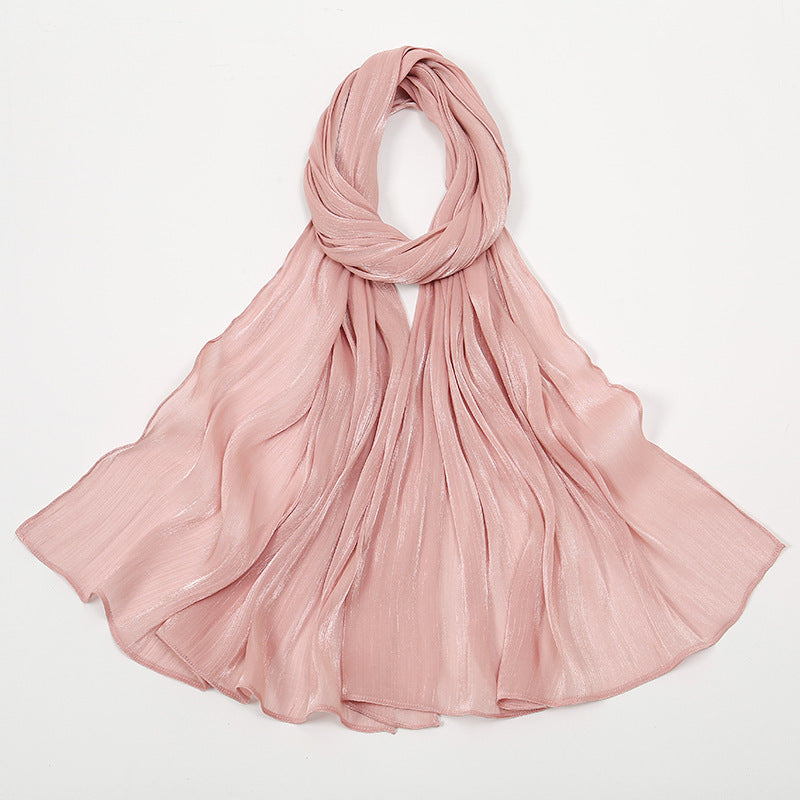 Breathable Bright Silk Chiffon Island Wrinkle Scarf Solid Color