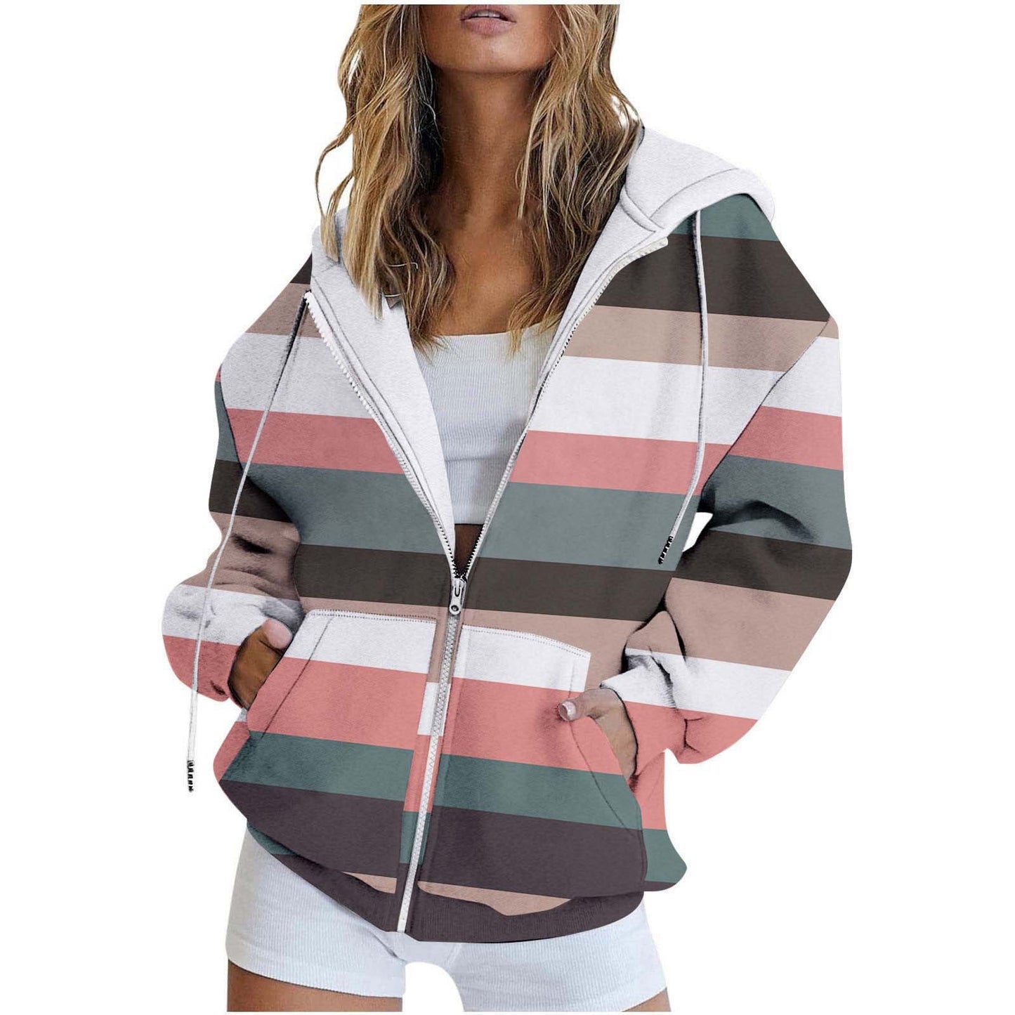 Digital Printing Urban Casual Round Neck Zipper Sweater